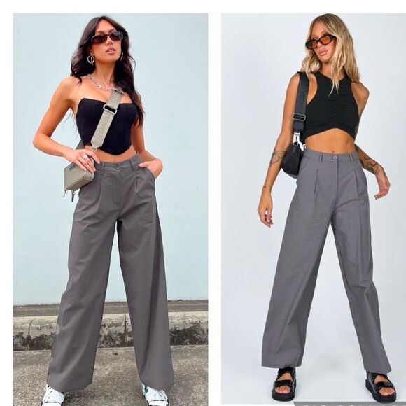 Princess Polly NWT Betsy High Rise Wide Leg Grey Casual to Career Pant Size 10 - Picture 1 of 15